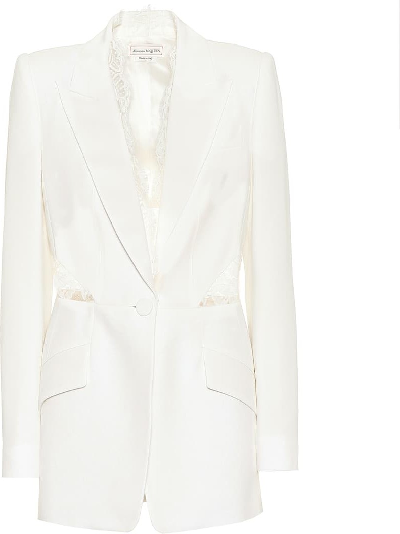 Alexander McQueen Lace-trimmed crêpe blazer