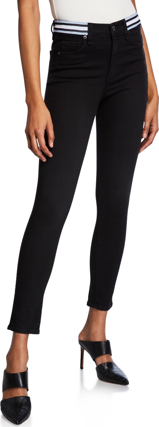 Veronica Beard Kate 10" Rise Skinny Jeans w/ Striped Waistband