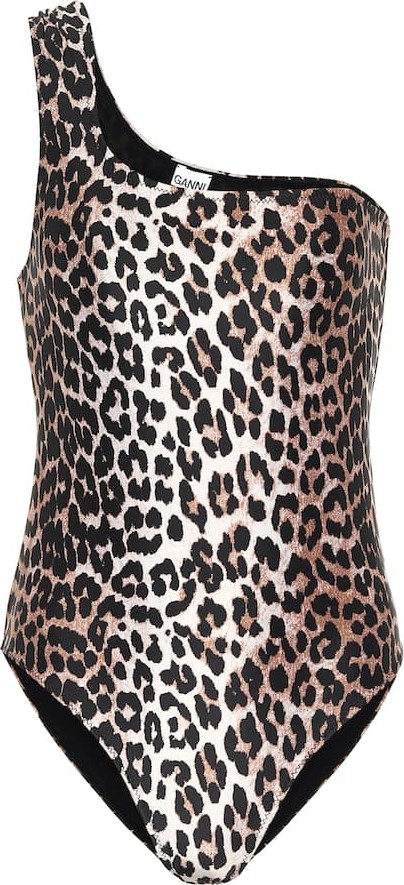 Ganni Leopard-print one-shoulder swimsuit