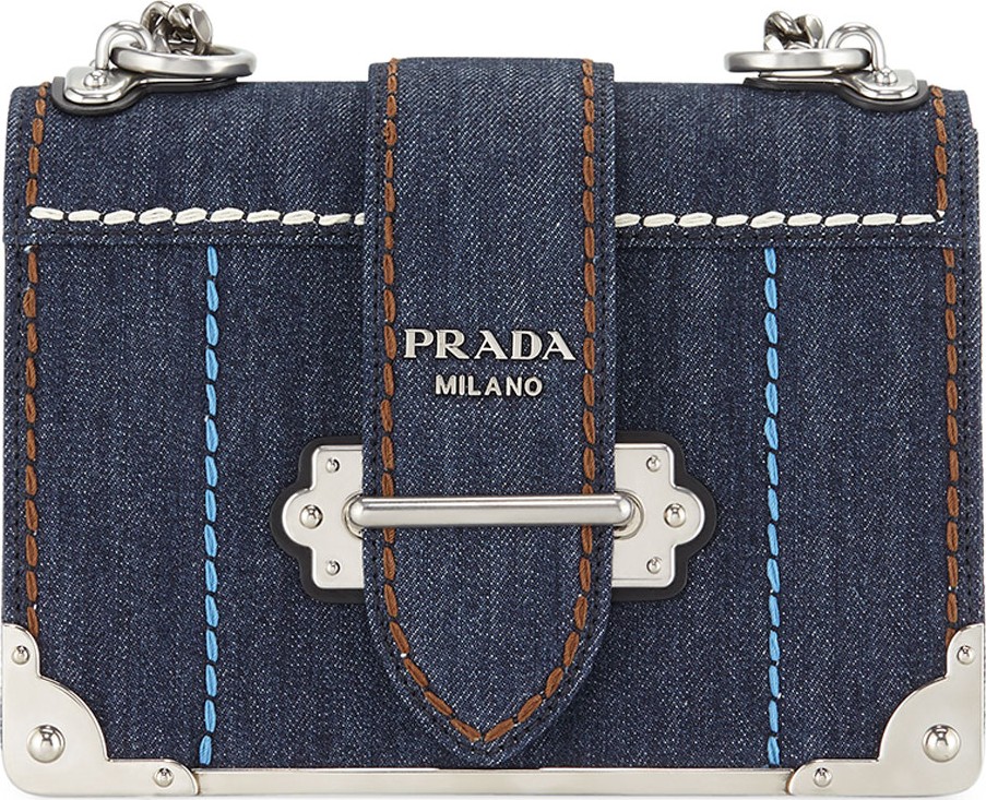 Prada Cahier Large Denim Crossbody Bag