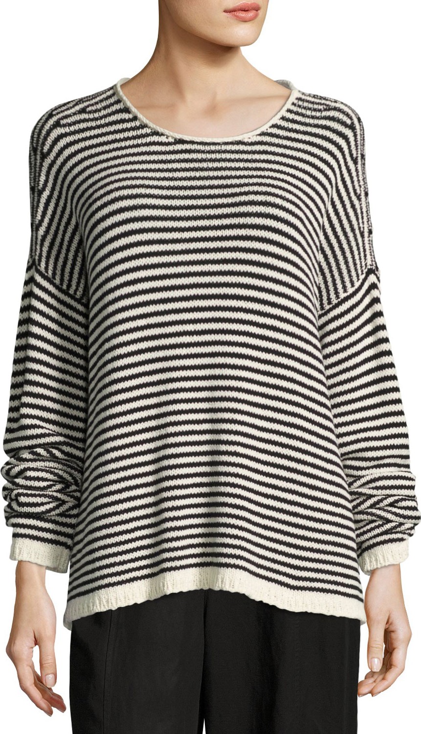 Eileen Fisher Cozy Striped Box Top, Soft White/Black