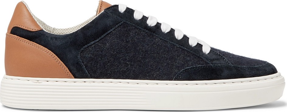 Brunello Cucinelli Leather, Suede and Flannel Sneakers