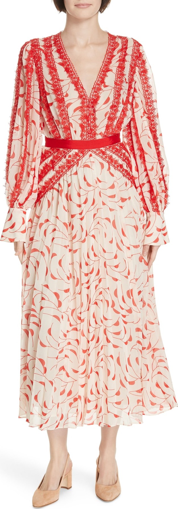 Self Portrait Crescent Print Chiffon Midi Dress