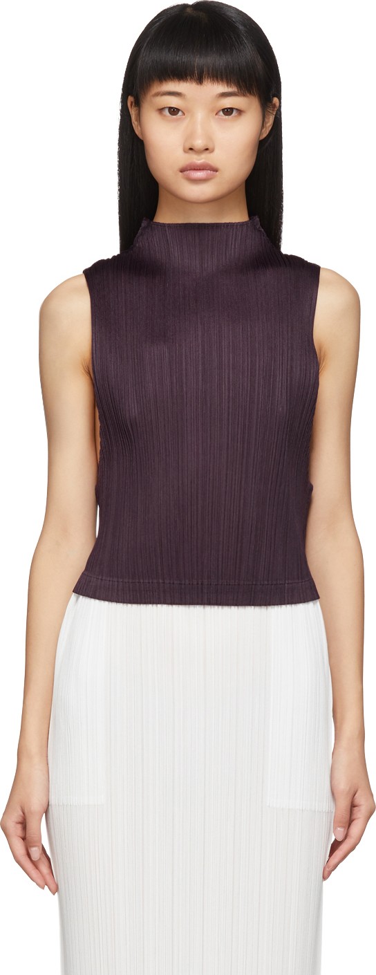 Pleats Please By Issey Miyake Purple Pleated Cropped Tank