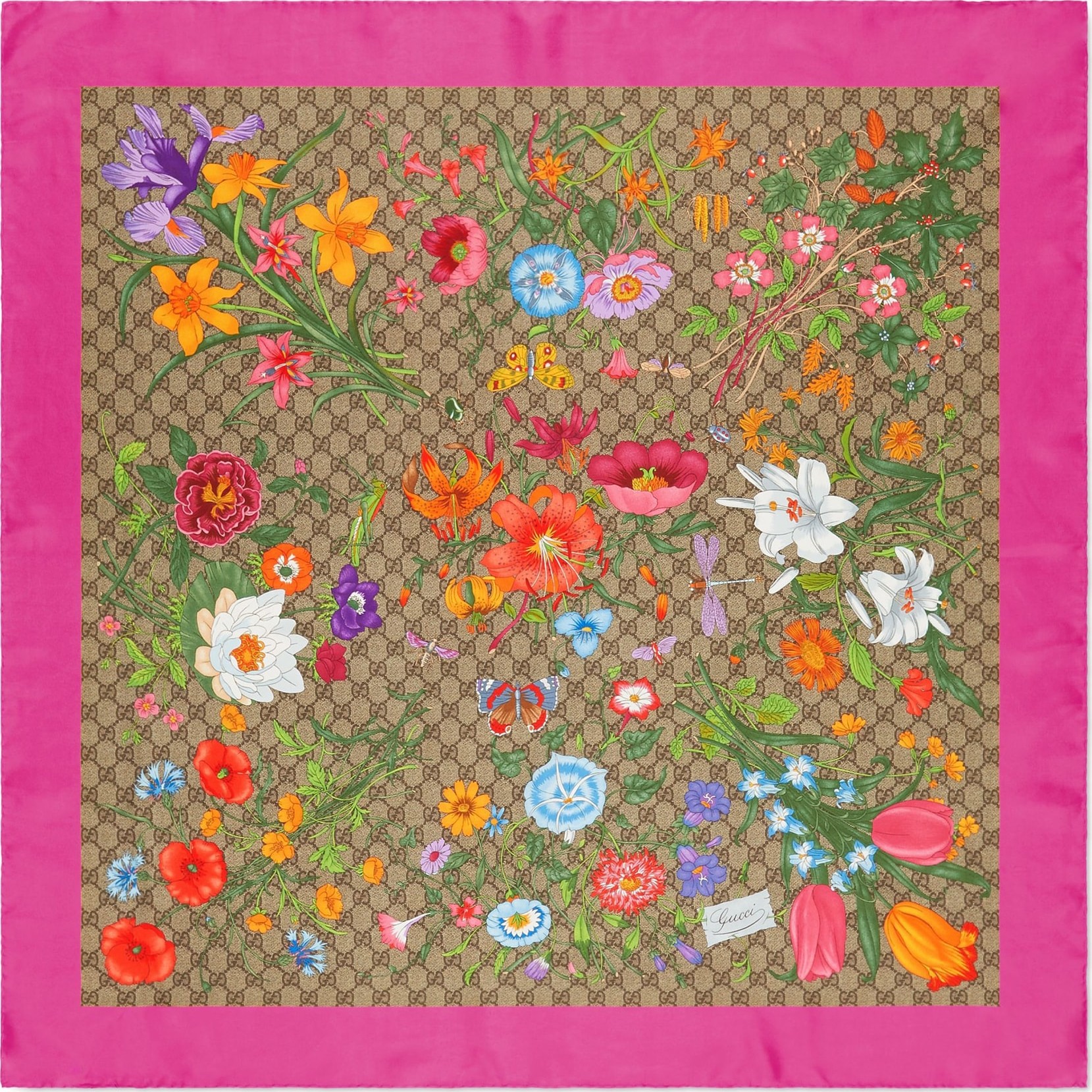 Gucci GG Flora Fluorescent Border Silk Scarf