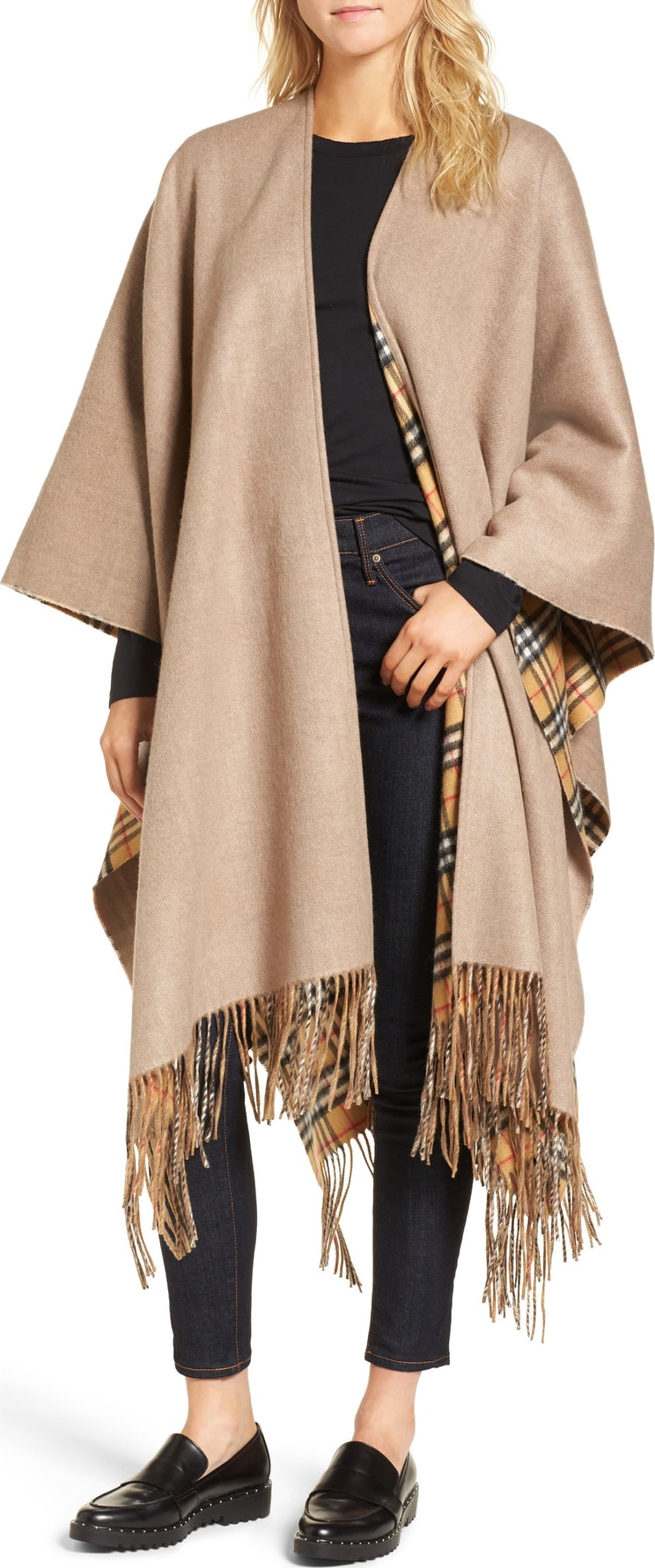 Burberry London England Vintage Check Reversible Wool & Cashmere Cape