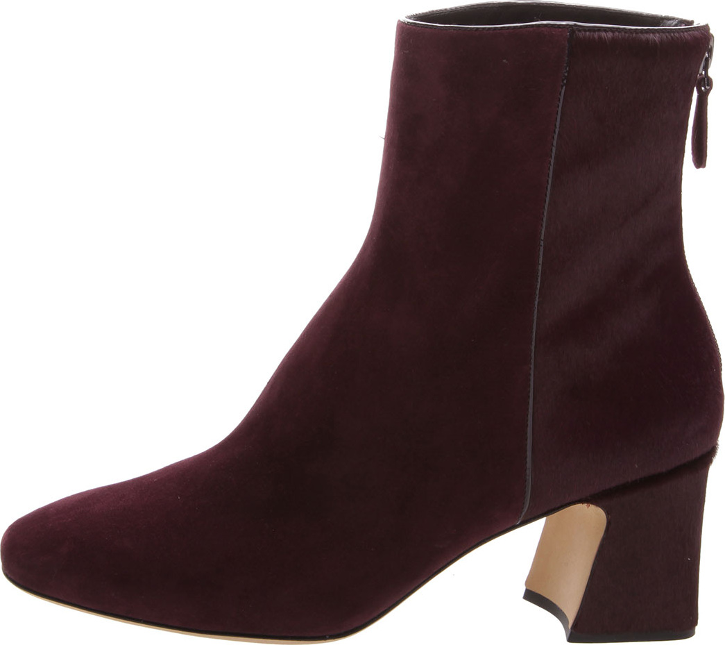 Alexandre Birman Corella Suede & Calf Hair Block-Heel Booties, Maroon