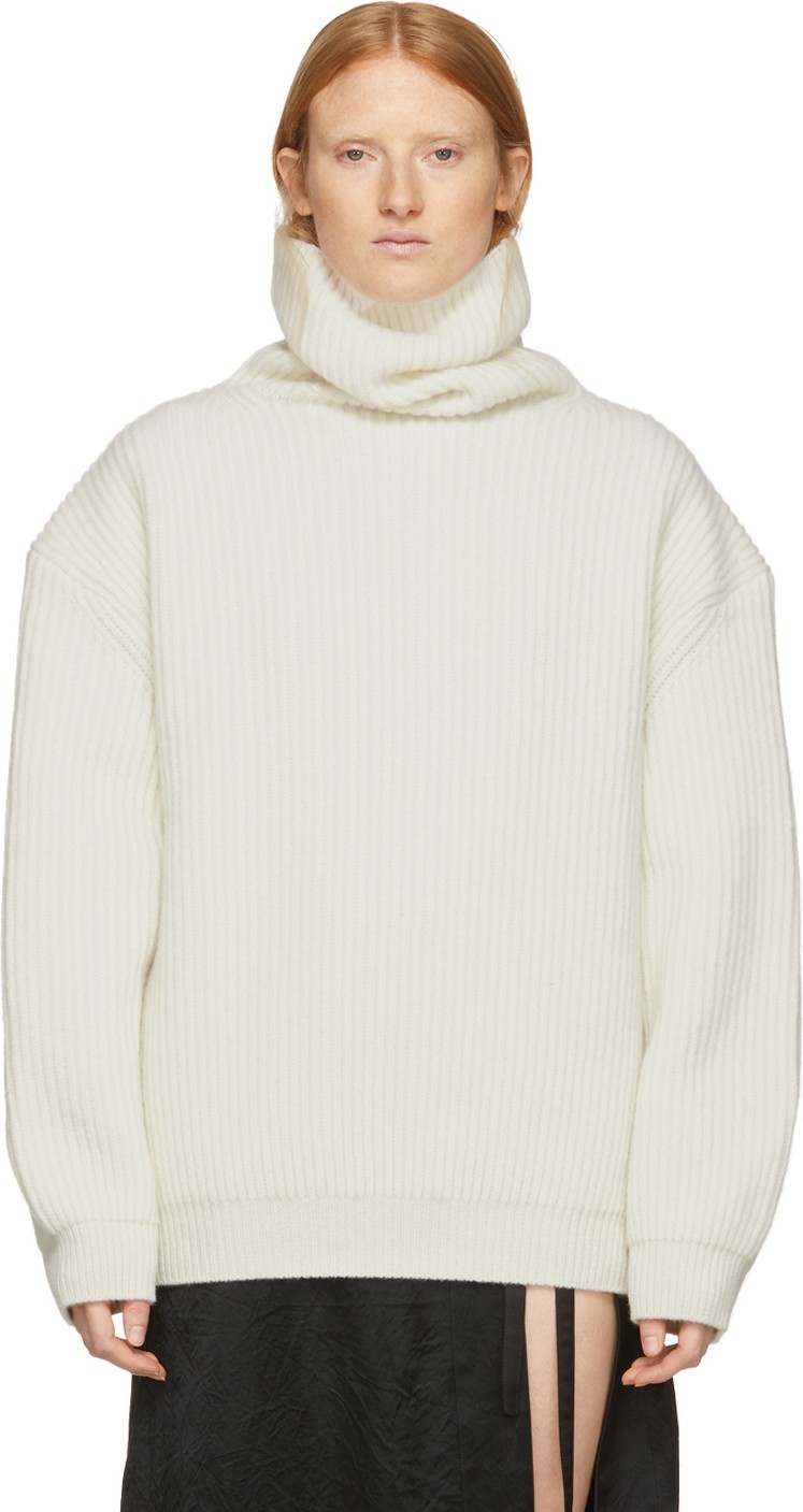 Ann Demeulemeester Off-White Wool Rib Knit Turtleneck