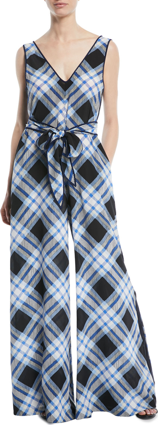 DIANE von FURSTENBERG Belted Check Wide-Leg Jumpsuit