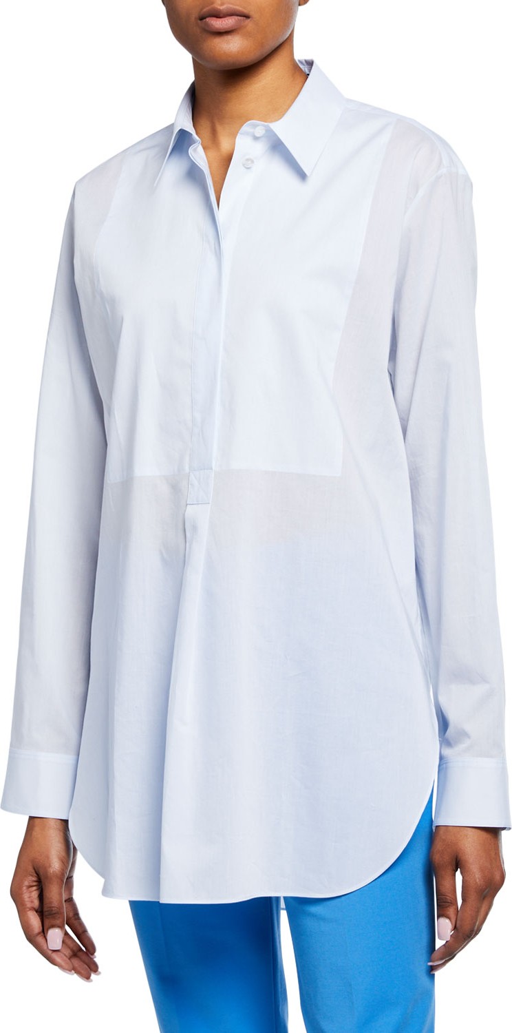 Theory Button-Front Long-Sleeve Cotton Tunic