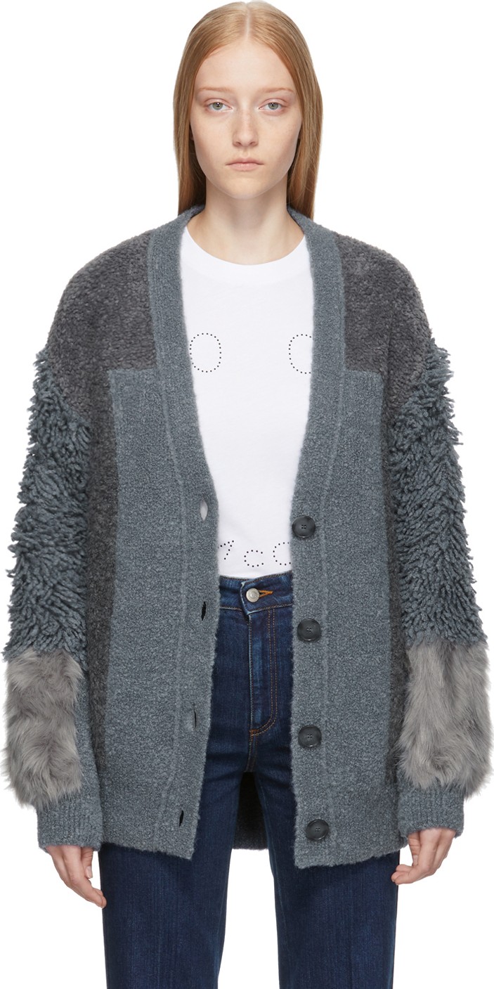 Stella McCartney Grey Faux-Fur Mix Cardigan