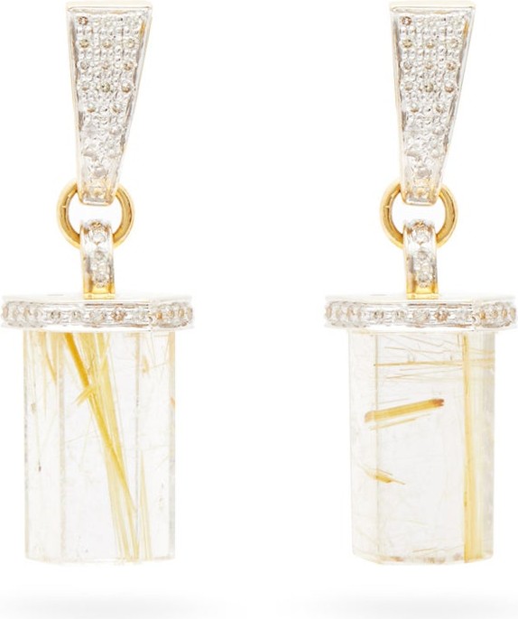 Jade Jagger Diamond, rutilated quartz & gold pencil earrings