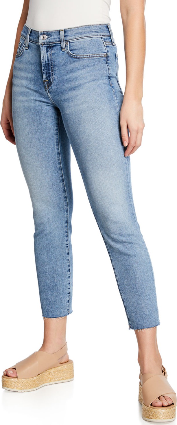 7 For All Mankind Roxanne Mid-Rise Skinny Jeans w/ Cutoff Hem