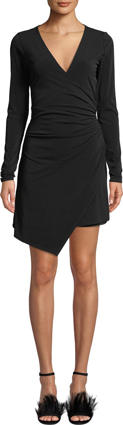 Cinq A Sept Coralie Ruched V-Neck Asymmetrical Mini Dress