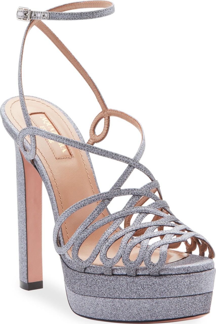 Aquazzura Monroe Plateau Glittered Platform Sandals