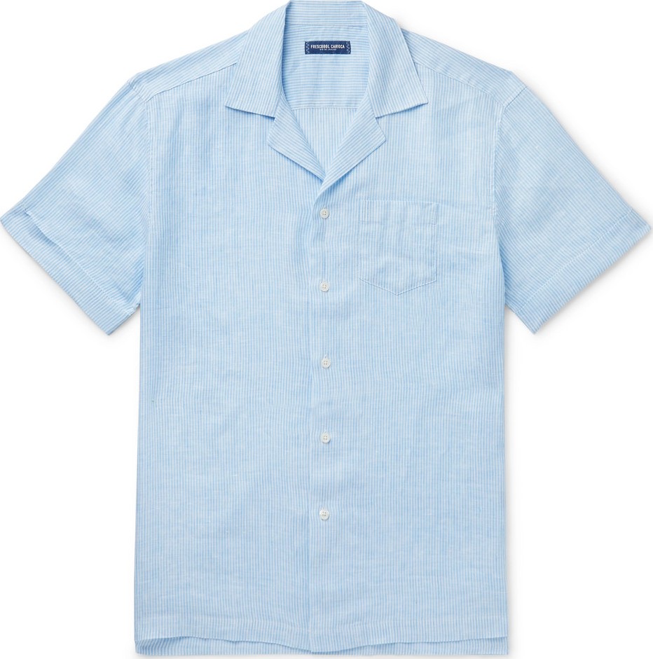 Frescobol Carioca Thomaz Camp-Collar Striped Linen Shirt