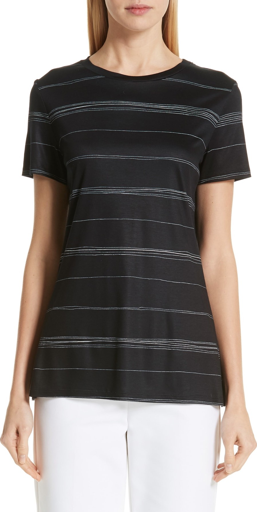 St. John Wavy Stripe Interlock Jersey Tee St. John Wavy Stripe Interlock Jersey Tee