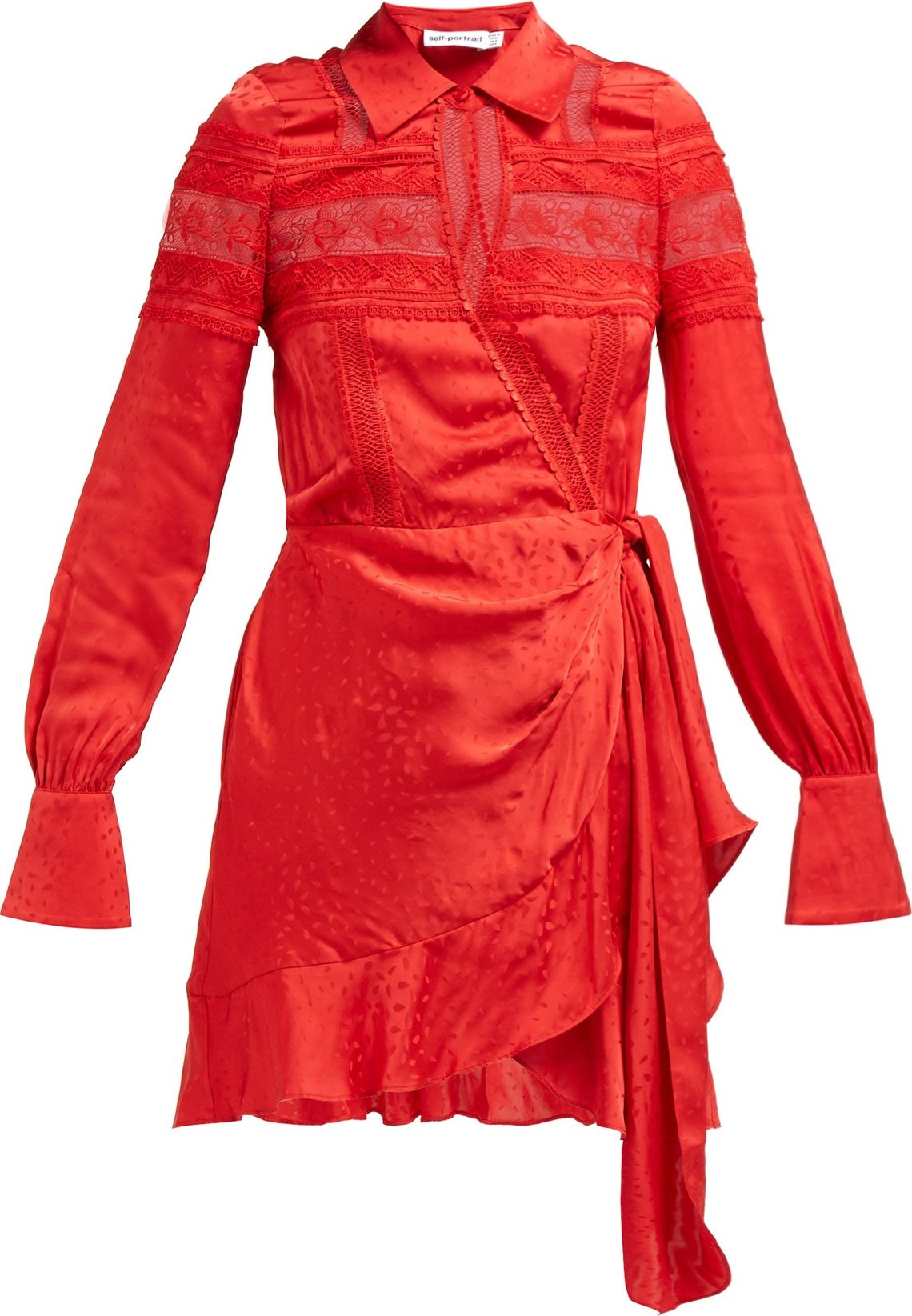 Self Portrait Ruffled satin-jacquard wrap dress