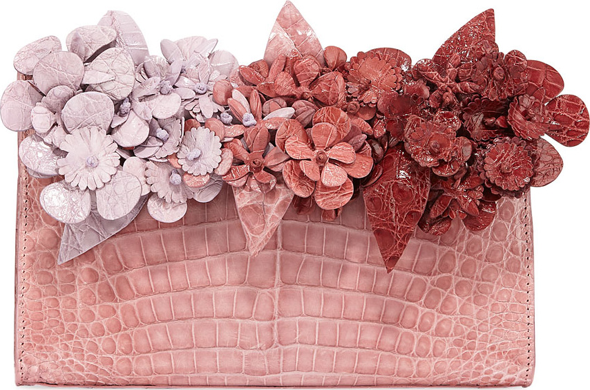 Nancy Gonzalez Pyramid Crocodile Clutch Bag with Flowers