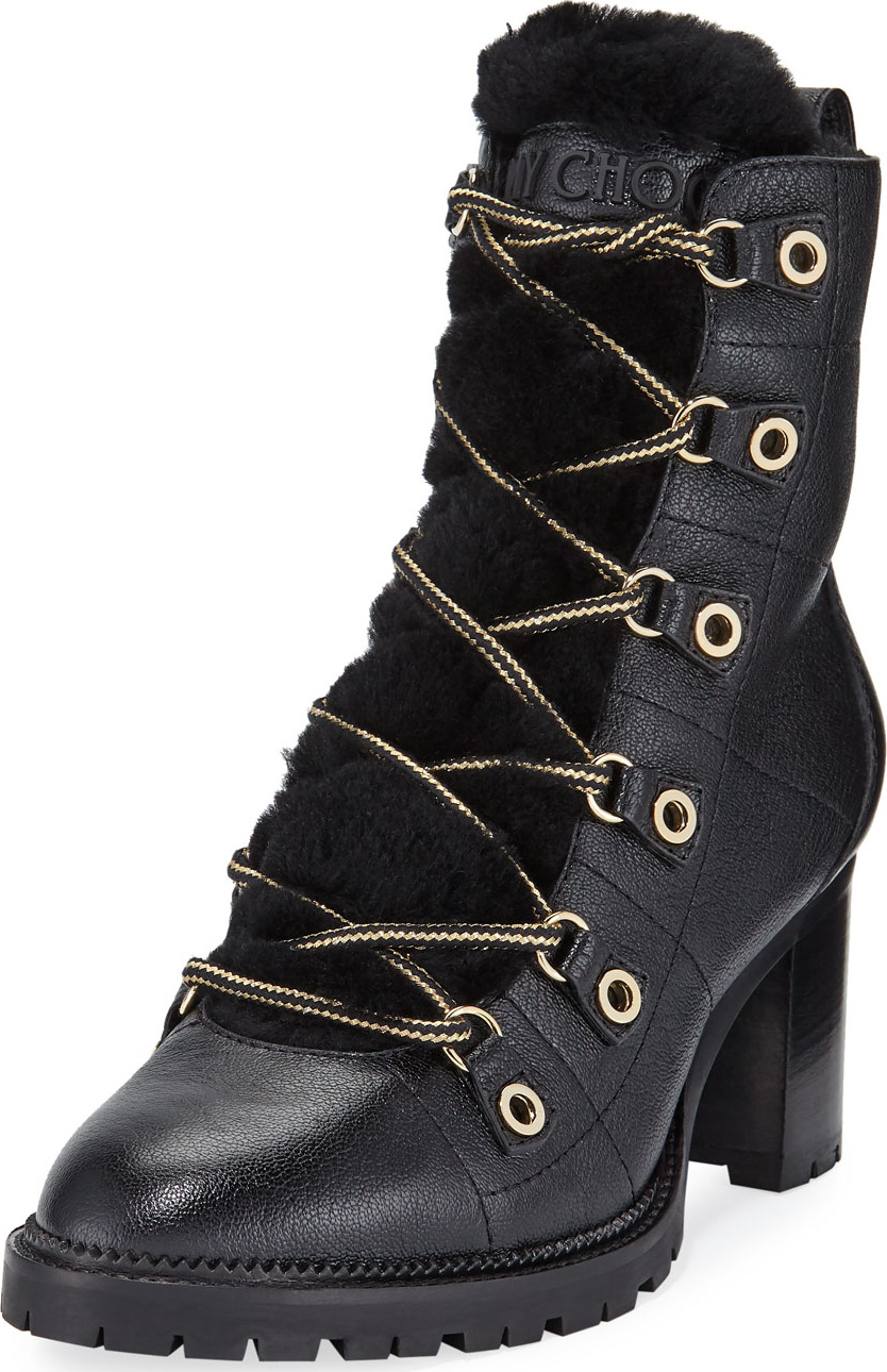 Jimmy Choo Hillary Fur-Lined Block-Heel Hiker Booties