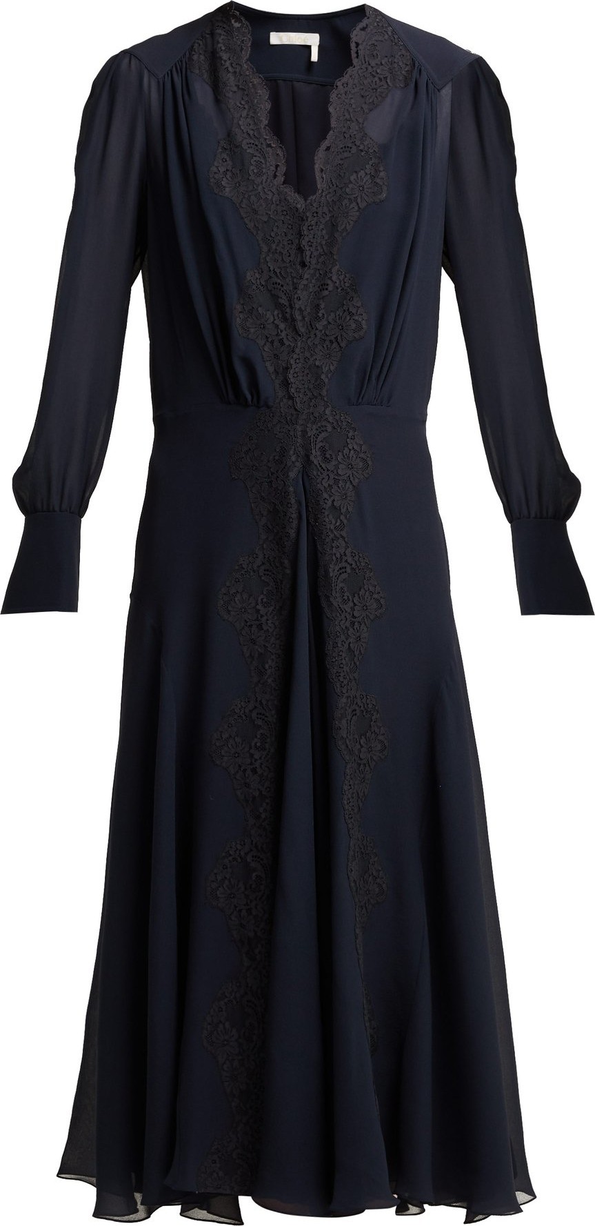 Chloe Lace-trimmed silk-georgette midi dress
