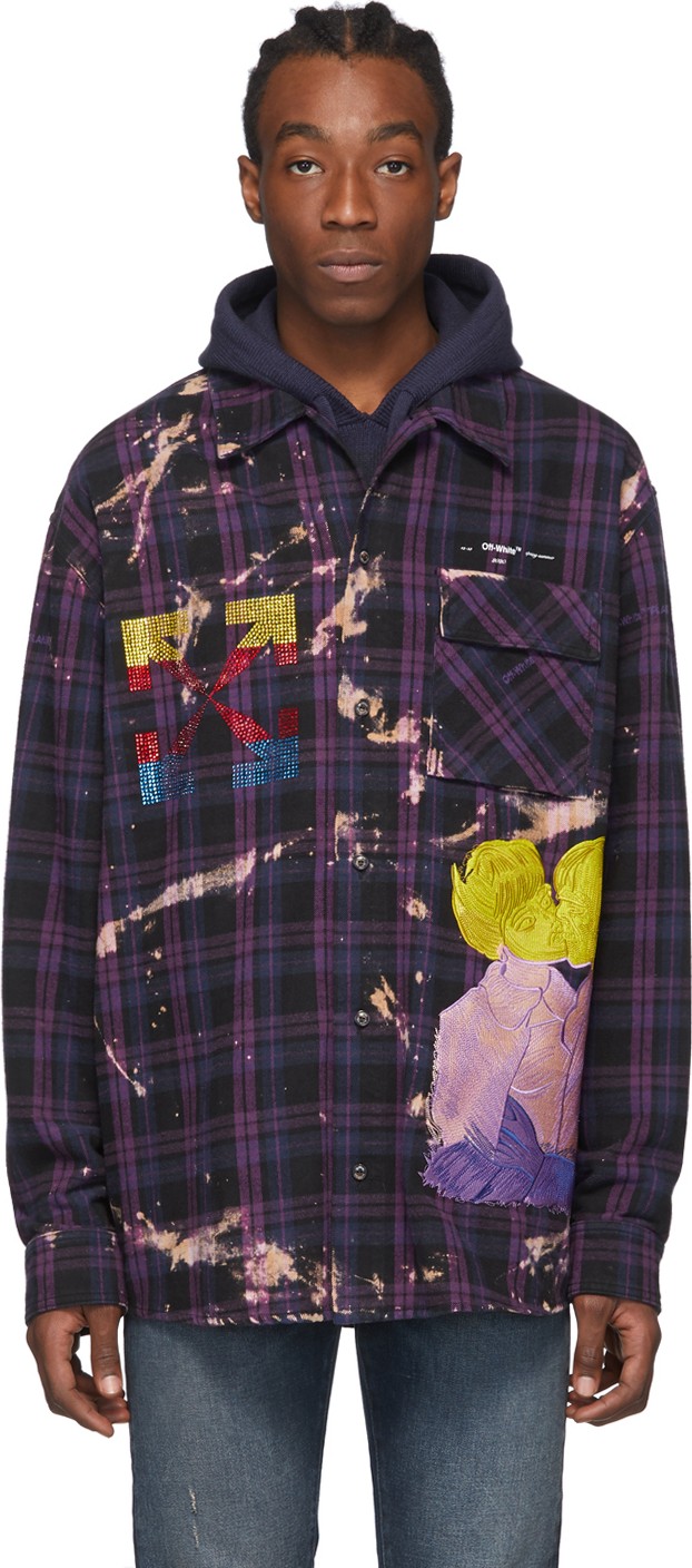 Off White Purple Checked Flannel Shirt