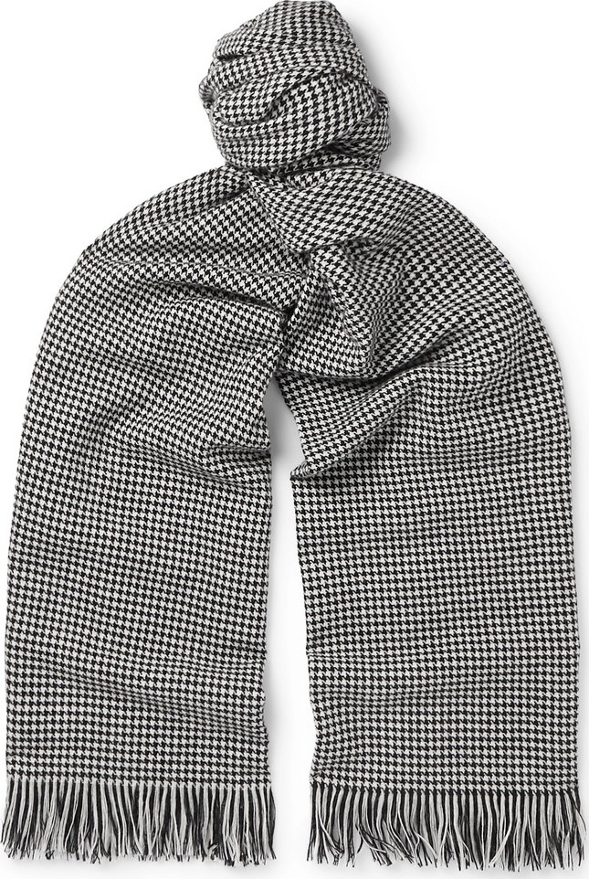LOEWE Fringed Houndstooth Wool Scarf