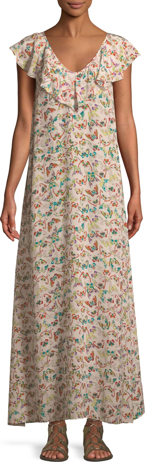 Zadig & Voltaire Reen Butterfly-Print Ruffle Maxi Dress