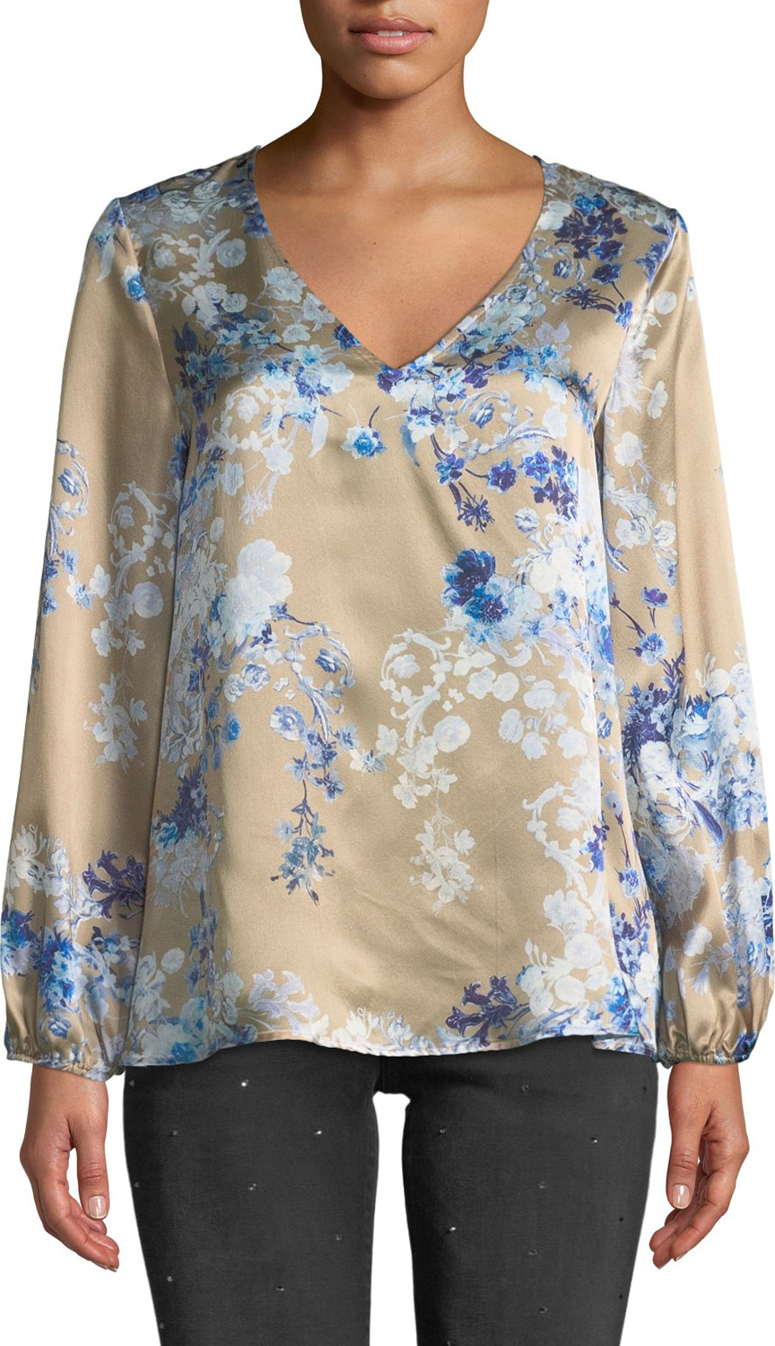 Eleventy Floral-Printed Silk Blouse