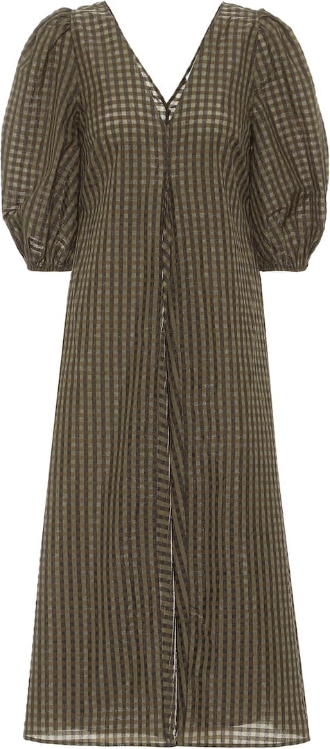 Ganni Checked seersucker midi dress
