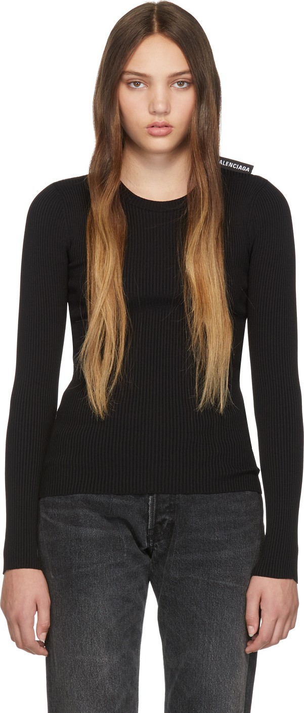 Balenciaga Black Ribbed Crewneck Sweater