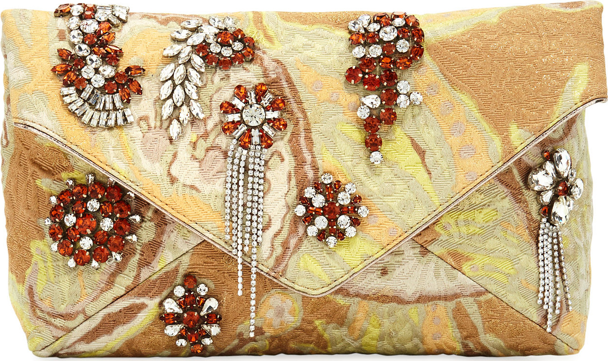 Dries Van Noten Jeweled Metallic Envelope Clutch Bag