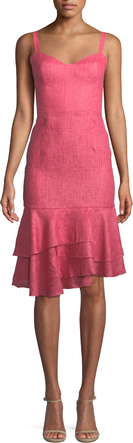 MILLY Kendal Linen Ruffle-Hem Dress