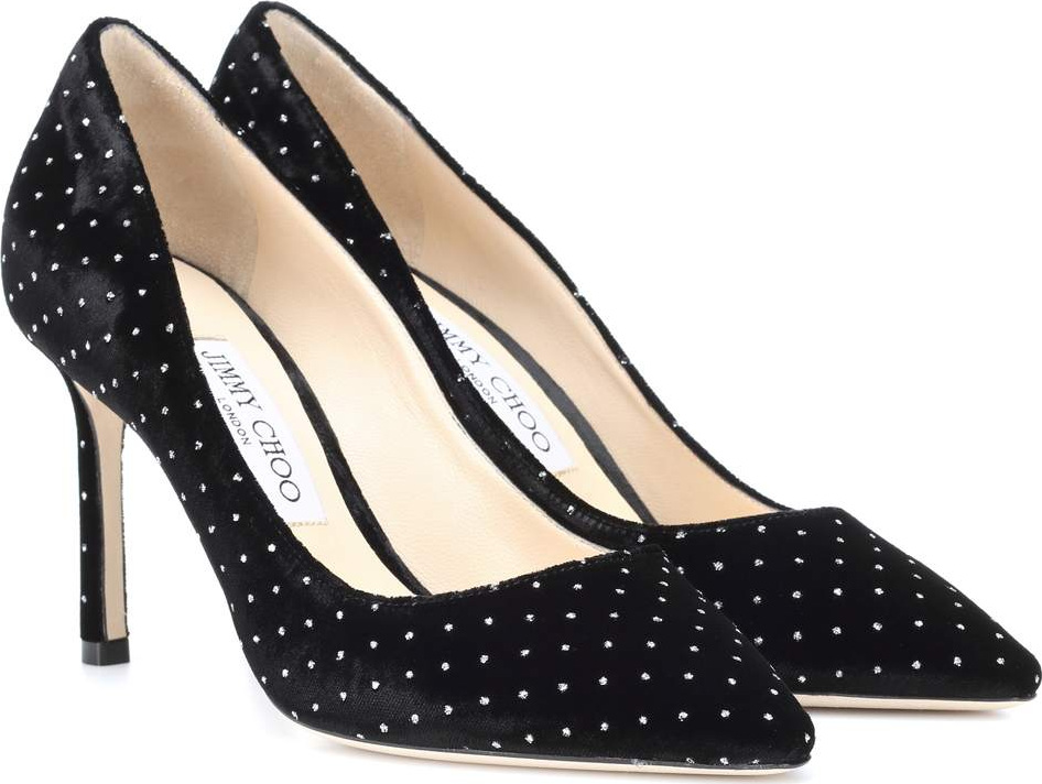 Jimmy Choo Romy 85 polka-dotted velvet pumps