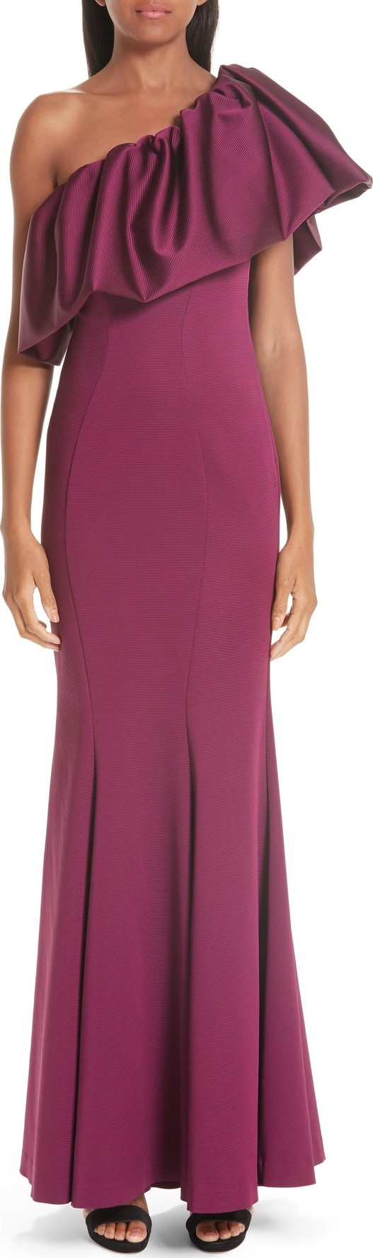 ZAC Zac Posen Vaille One-Shoulder Ruffle Evening Dress