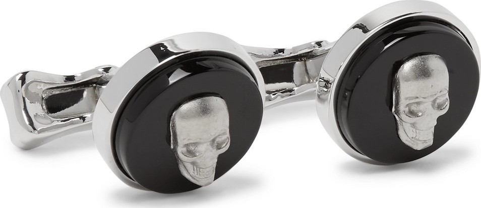Alexander McQueen Skull Silver-Tone and Enamel Cufflinks