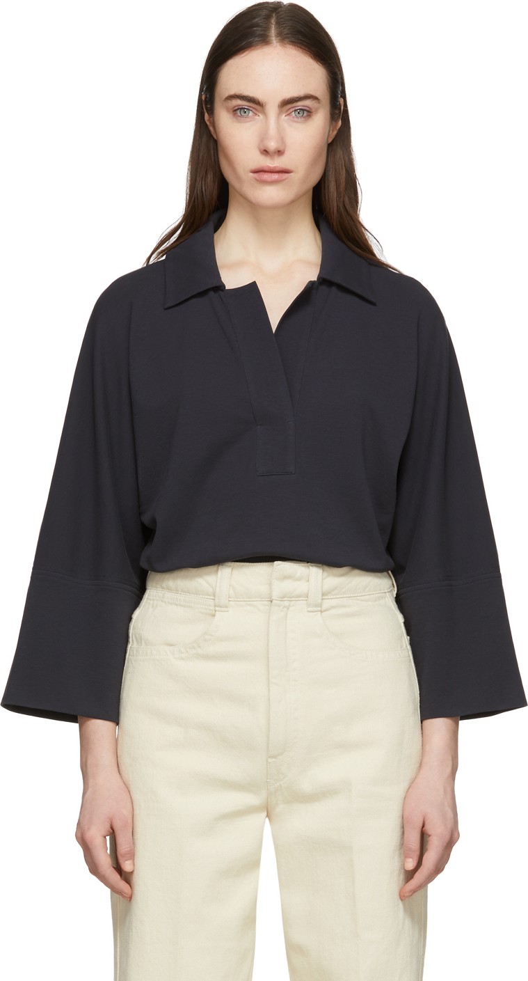 Lemaire Black Three-Quarter Sleeve Polo