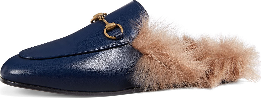 Gucci Princetown Fur-Lined Leather Mule Slipper