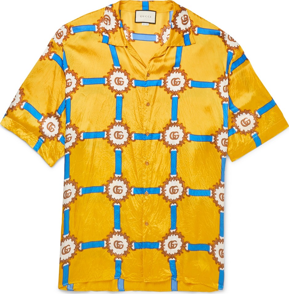 Gucci Oversized Camp-Collar Printed Crinkled-Voile Shirt