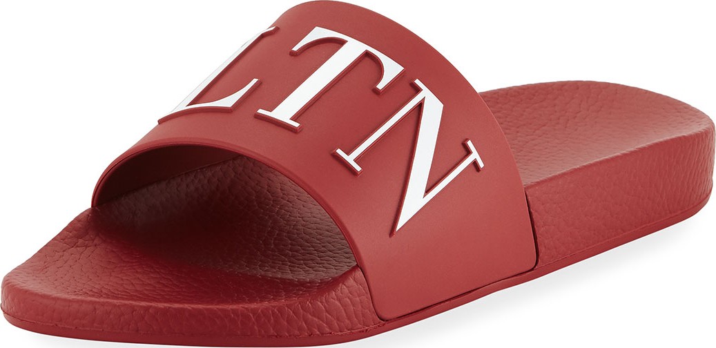 Valentino Men's VLTN Logo-Embossed Pool Slide Sandal