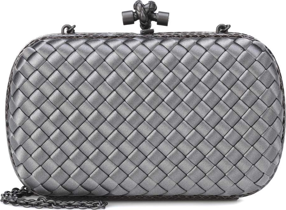 Bottega Veneta Knot snakeskin-trimmed satin clutch