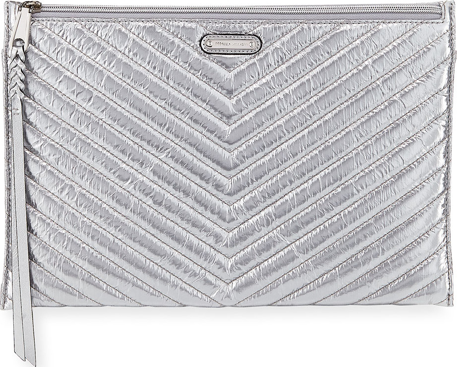 Rebecca Minkoff Large Quilted Metallic Zip Clutch Bag