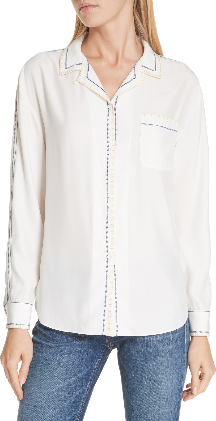Rag & Bone Anika Embroidered Silk Pajama Blouse