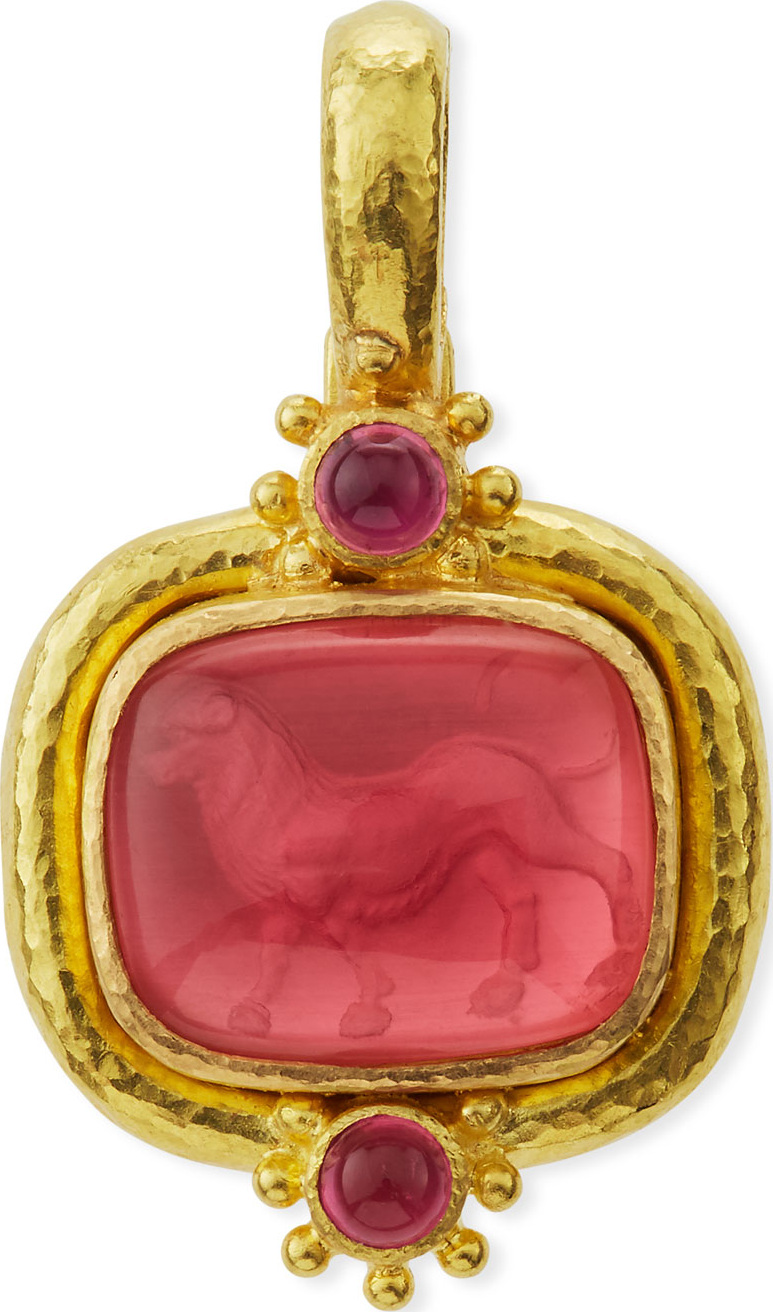 Elizabeth Locke Roaring Lion Intaglio 19k Gold Pendant, Pink