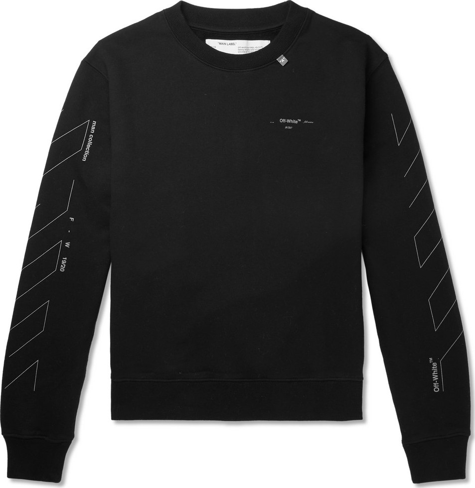 Off White Printed Loopback Cotton-Jersey Sweatshirt