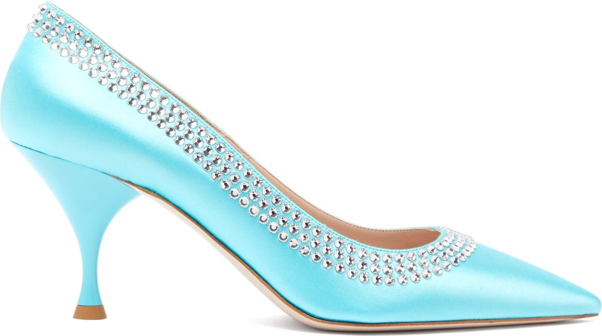 Miu Miu Crystal-trim satin pointed pumps
