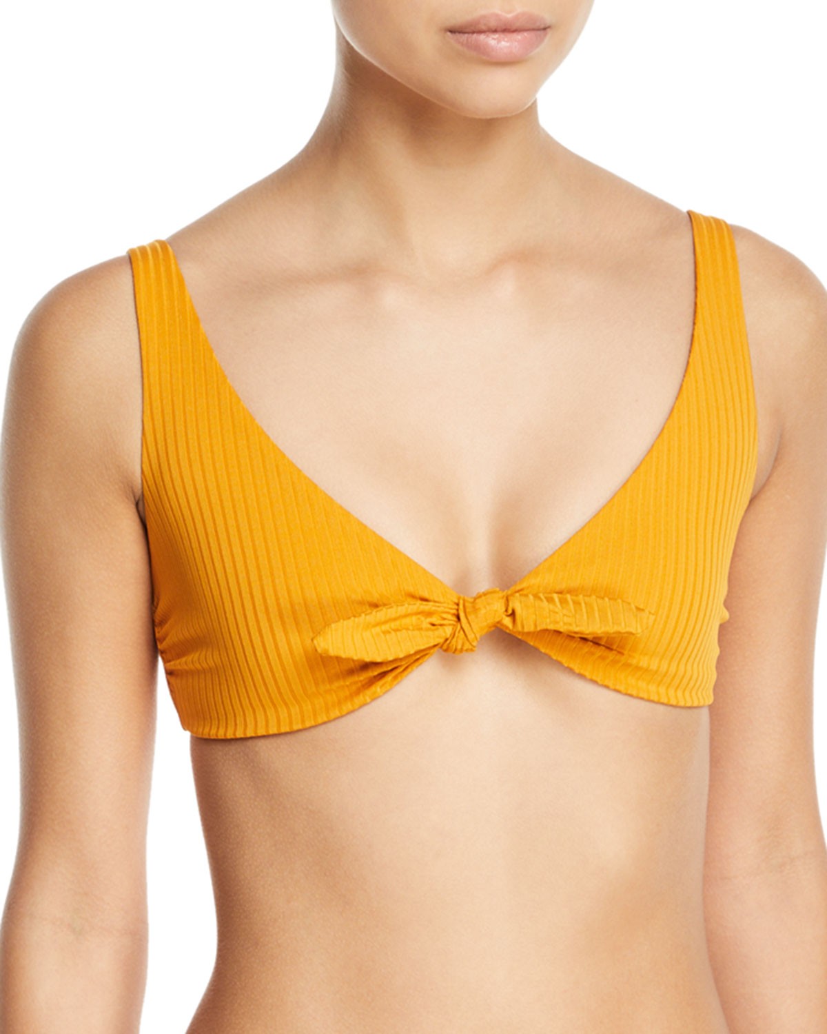 Mara Hoffman Rio Tie-Front Ribbed Swim Top - Mustard