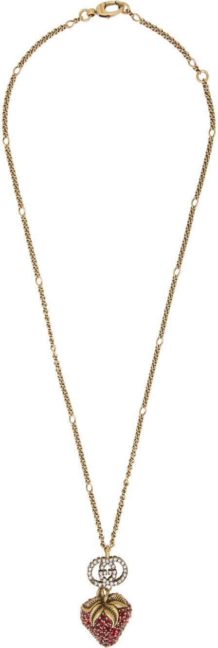 Gucci Red Crystal Strawberry Necklace