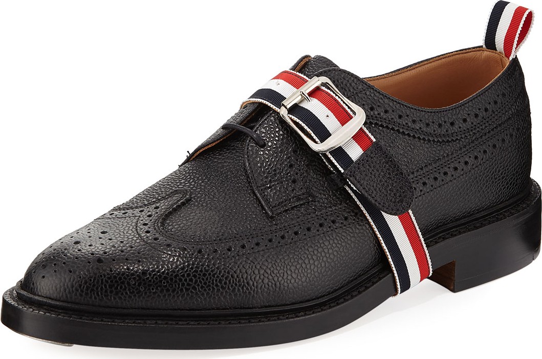 Thom Browne Classic Long Wing Brogue Shoe with Striped Trim
