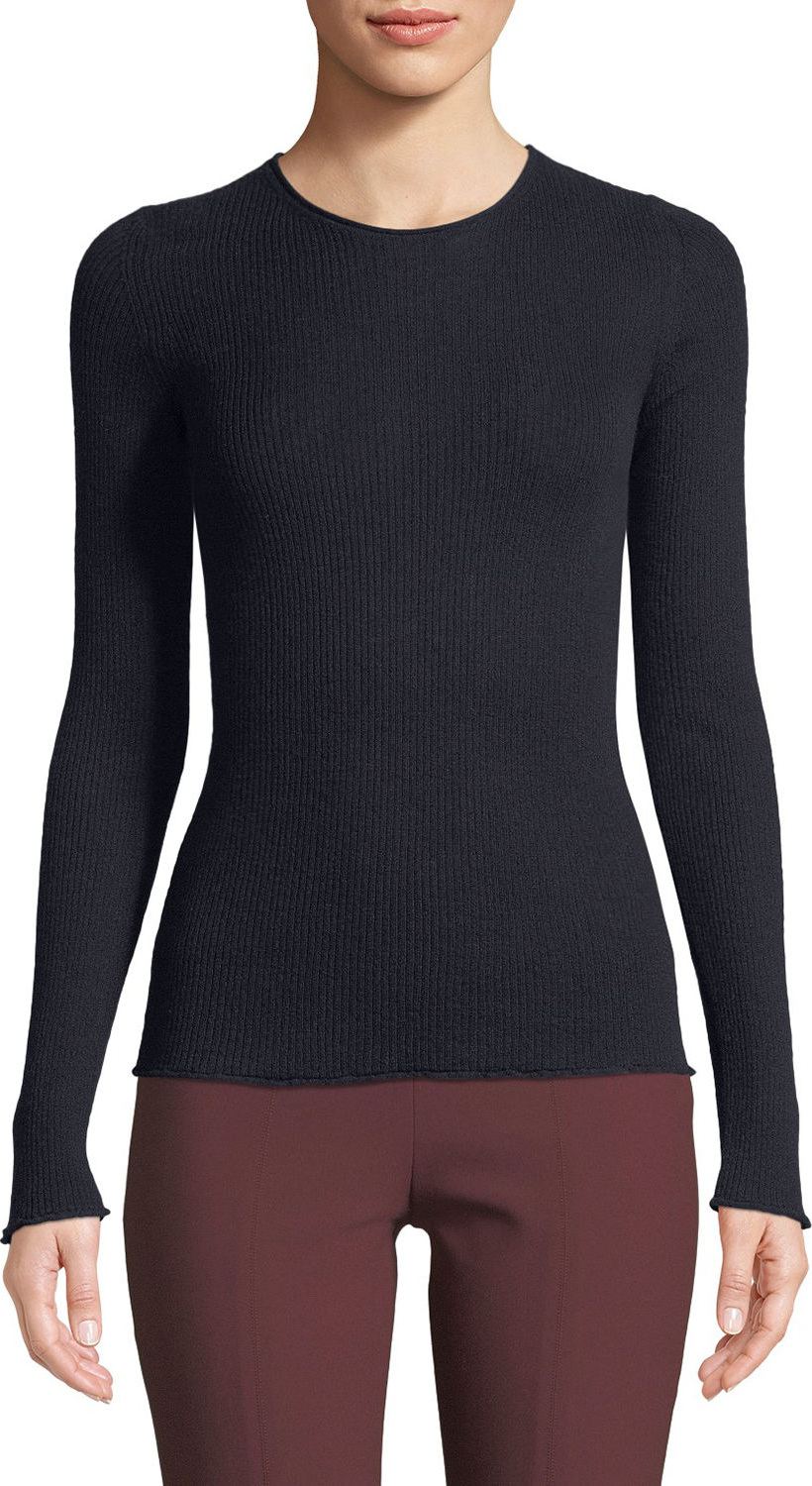 Vince Ribbed Cashmere Long-Sleeve Crewneck Top